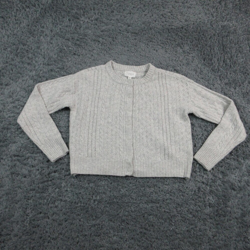 PINQUE Cardigan Womens M Gray Cable-Knit Button Front Collarless Sweater